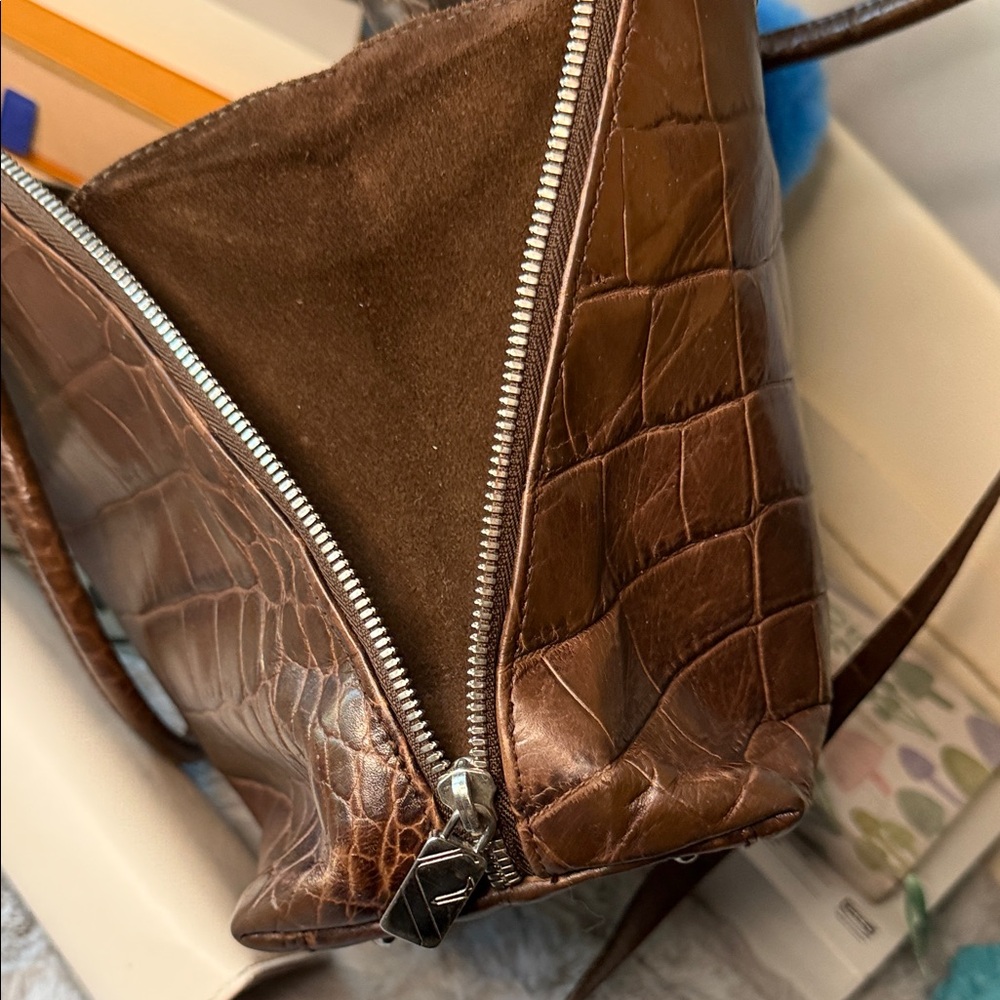 Furla Dark Brown Crocodile-Embossed Shoulder Bag - Picture 7 of 10